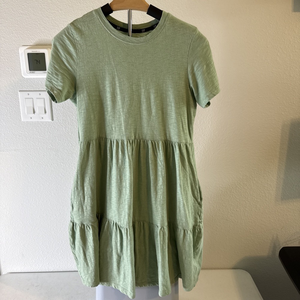 Gap Women's‎ All Cotton Knit Two Pocket Pullover Tiered Dress Green Size XS